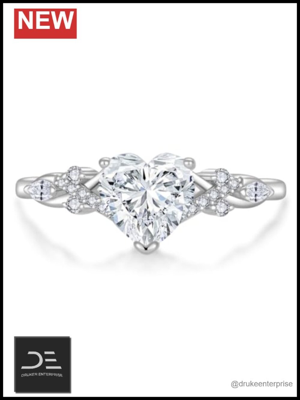1.2CT Heart Moissanite Ring 925 Sterling Silver 18k White Gold Plated Promise